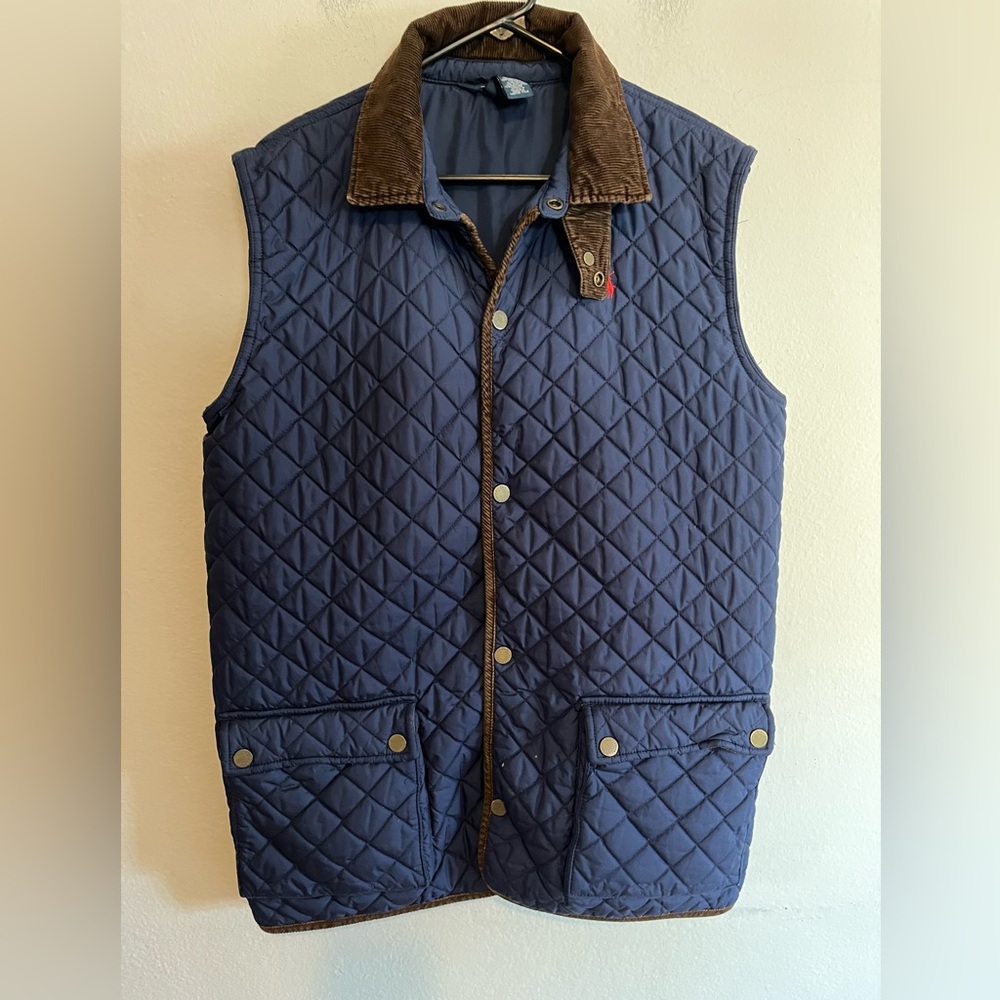 POLO BY RALPH LAUREN Men’s Navy Blue Quilted Brown Corduroy Accent Vest XL